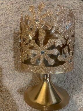 Rose Gold Glitter Snowflake Candle Holder - Home Accents